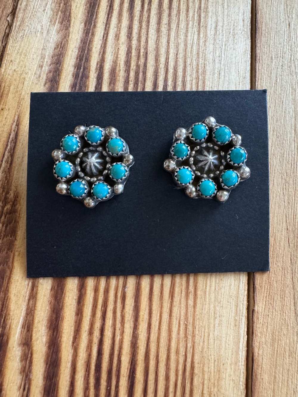 Native American Turquoise Cluster Sterling Silver Earrings